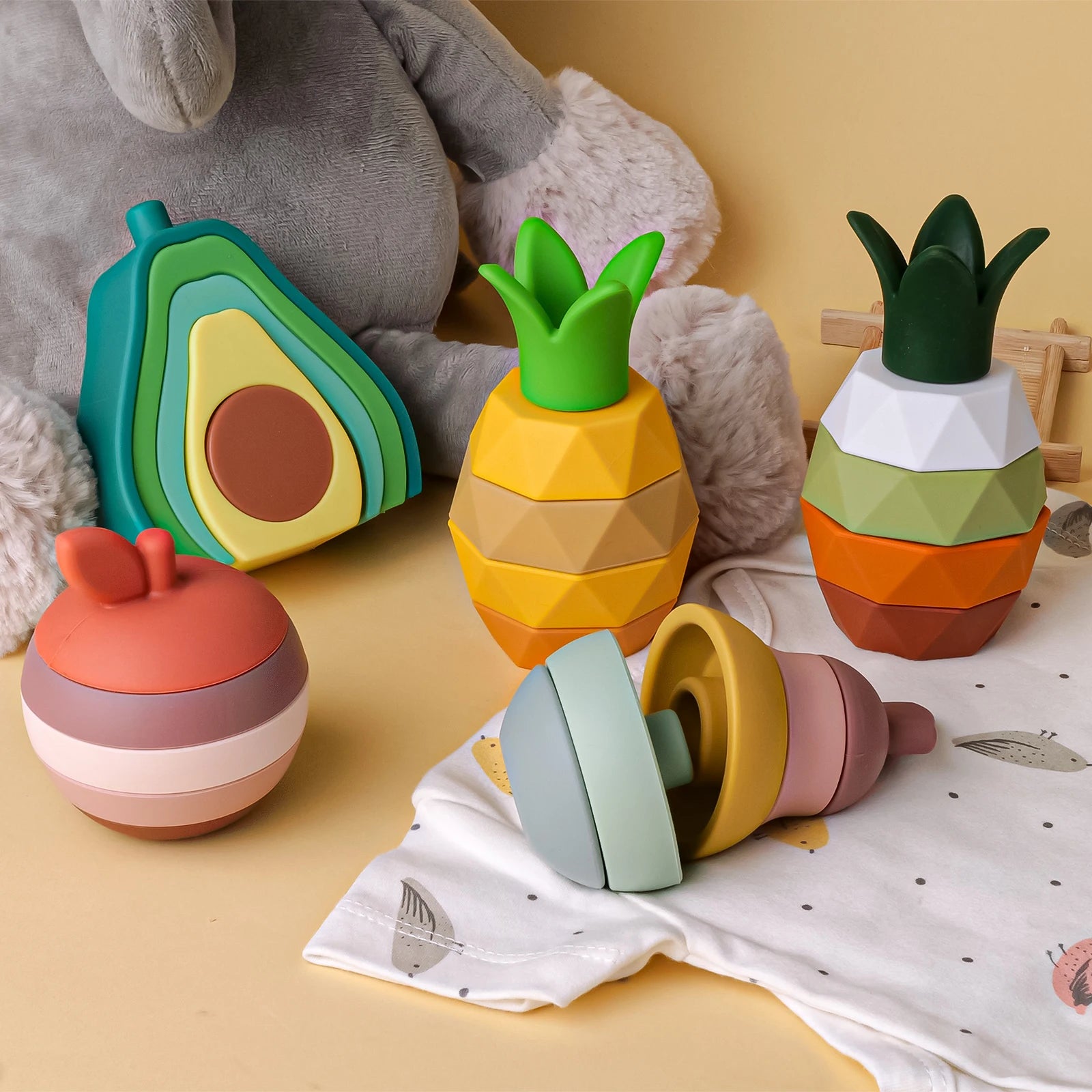 Ensemble de Jouets Empilables en Silicone – Fruits Tropicaux