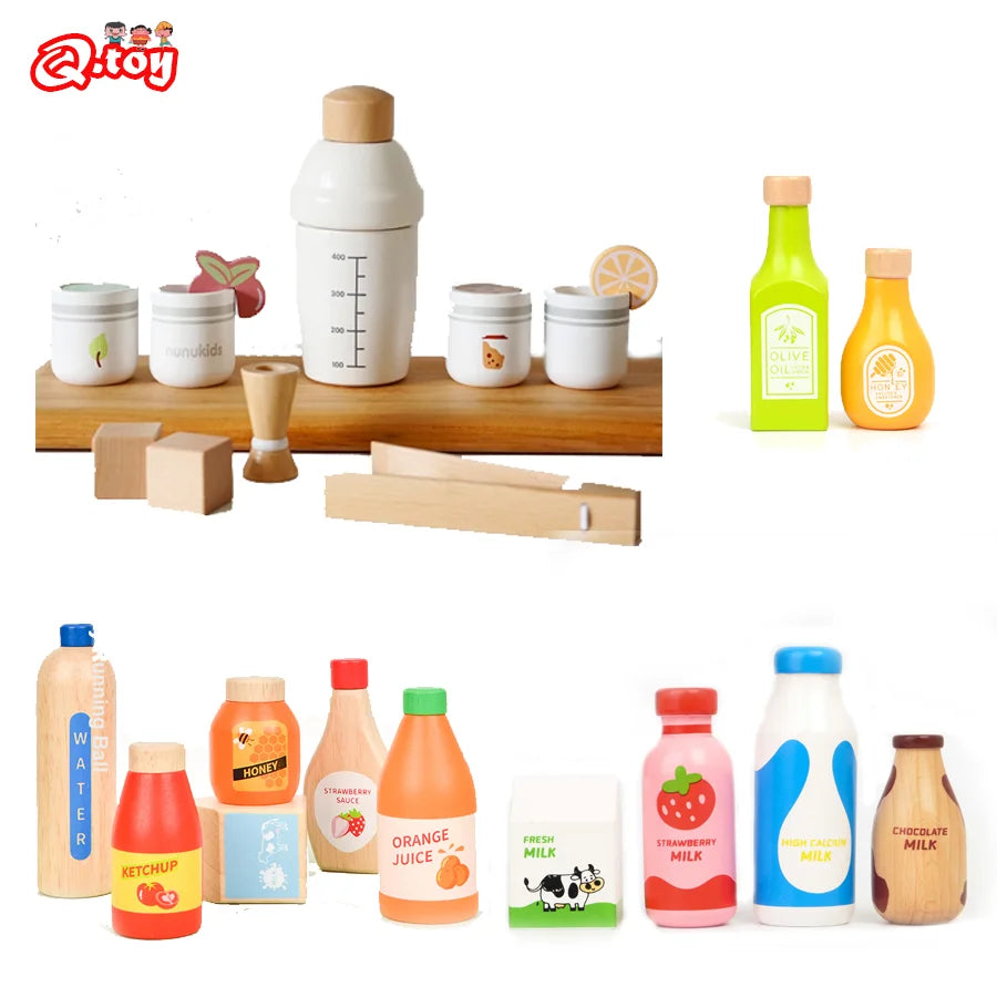 Set de Bouteilles et Condiments en Bois – Jouet d’Imitation