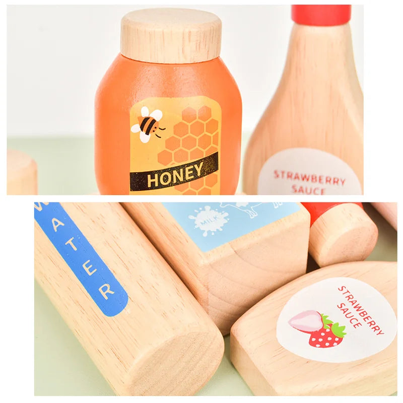 Set de Bouteilles et Condiments en Bois – Jouet d’Imitation